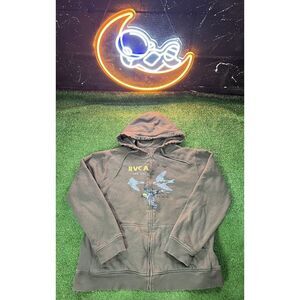 RVCA Hoodie Mens XL Full Zip Gray The Sky‎ Is Falling Sparrows Sweatshirt Logo